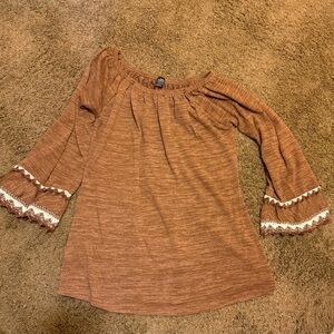 Women's Rust Brown Off-Shoulder Bell Sleeve Top